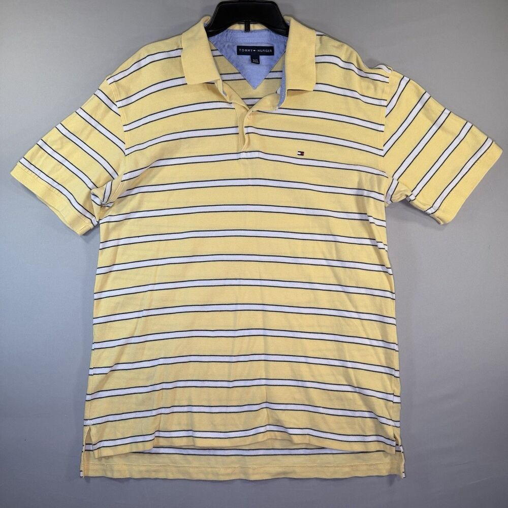 Tommy Hilfiger Striped Classic Yellow Polo Golf Shirt- Men's XL